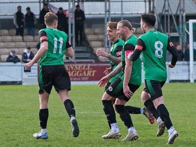 Burgess Hill Bbeat Corinthian 4-1 with two goals from Dan Perry and one each from Dave Martin and Martyn Box. Picture by Chris Neal