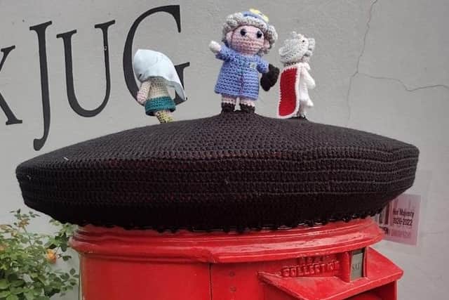 The post box topper made by members of Horsham's Normandy WI as a tribute to Queen Elizabeth II