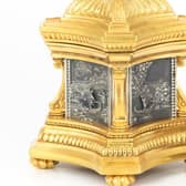 Gold mounted, gem set pomander alongside the Voyage of Life casket