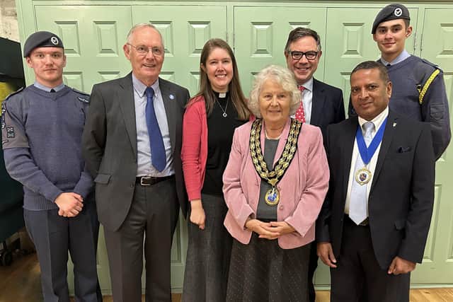 Among those at Horsham's Civic Service: Air Cadet Sgt Harry Mills;  Horsham District Council leader Johnathan Chowen; Canon Lisa Barnett;  Horsham District Council chairman Kate Rowbottom; Horsham MP Jeremy Quin MP; West Sussex County Councill vice chairman Sujan Wickramarachchi; and Air Cadet Sgt Jamie Onions