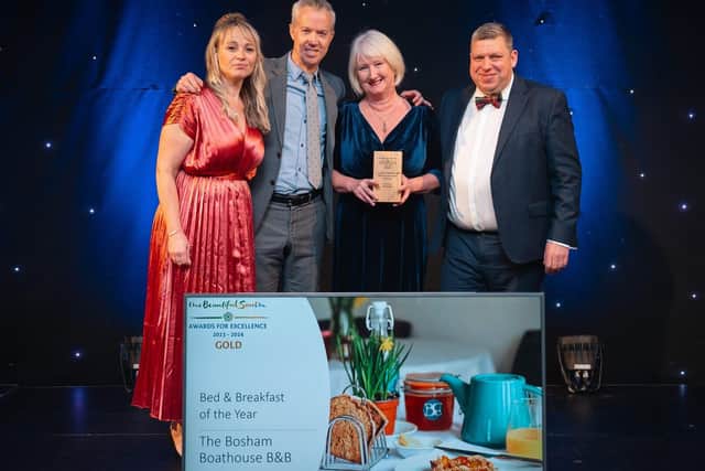 Jane and Hamish Young recieving the award for Best B&amp;B at The Beautiful South Awards