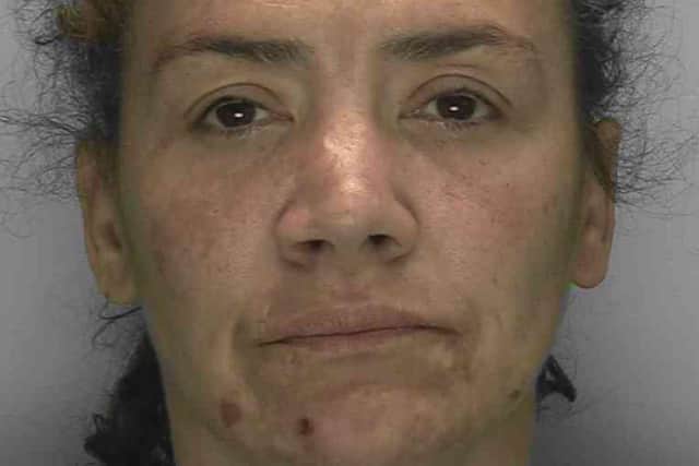 Disqualified driver Monique Moss has been jailed after crashing a stolen car into a Crawley bus stop