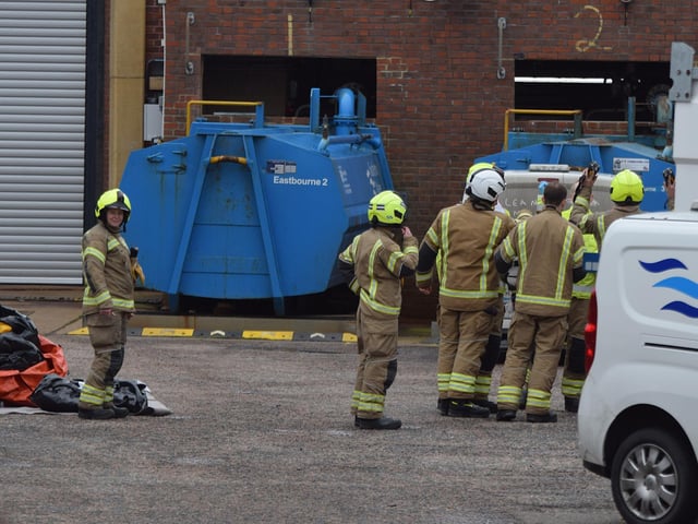 The fire service by the wastewater treatment works in Eastbourne. Picture from Sussex news and pictures