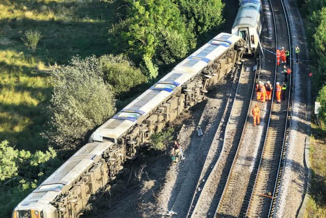 An aerial view of the derailment. Picture by Eddie Mitchell