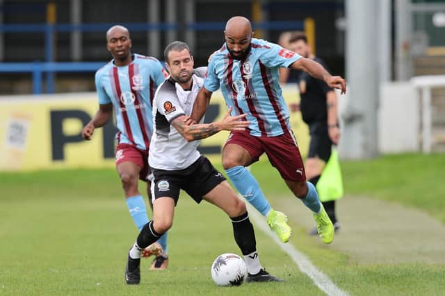 Dom Vose on the ball for Hastings at Dover | Picture: Scott White