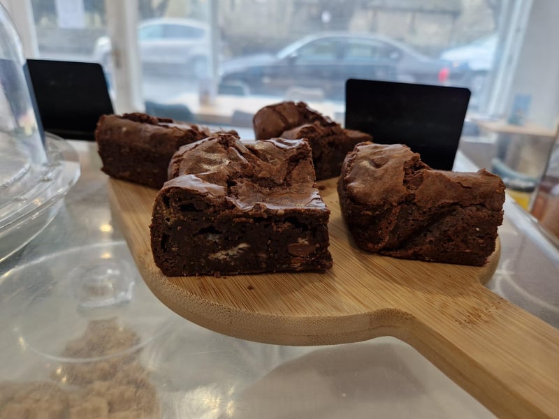 Homemade chocolate brownies are one of the best sellers