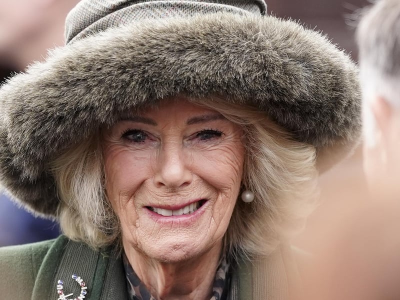 Queen Camilla attends a charity event at Plumpton Racecourse on February 23, 2026 in Plumpton, England.  (Photo by Alan Crowhurst/Getty Images)