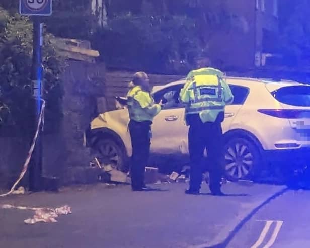 A crashed vehicle on the B2259 Chichester Road, Bognor Regis, on Saturday night, June 1. Photo: Sussex News and Pictures