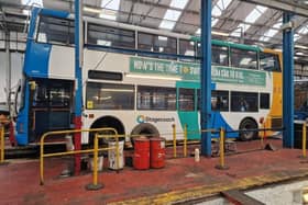 A bus being repaired at the Hastings depot