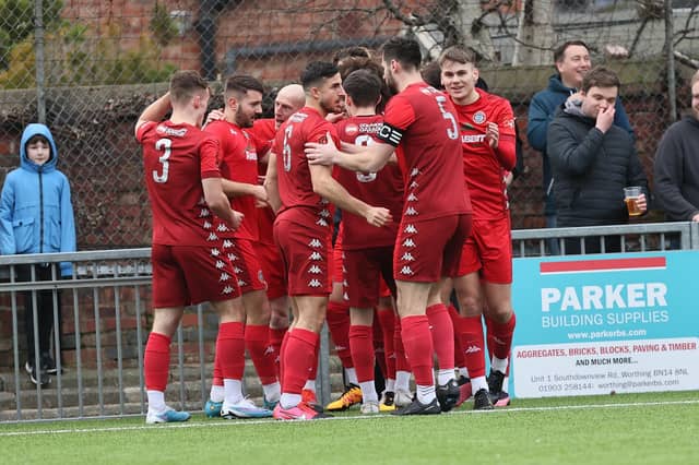 Action from Worthing's superb 3-0 win at home to Dartford in the National League South at Woodside Road