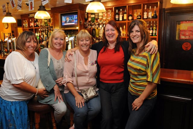 Inside The Portsbridge pub in Cosham in 2011. Pictured: Punters celebrating Tina Bradley's 49th birthday party - (left to right) Marie Randall (46), Pauline Smith (55), Tina Bradley (49), Leah Curphey (39), and Tracey Ames (38). Picture: Malcolm Wells (113159-5736)