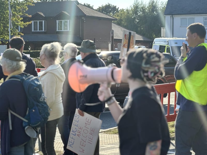 The opposition had plenty of posters, with one reading 'refugees are welcome here'.
