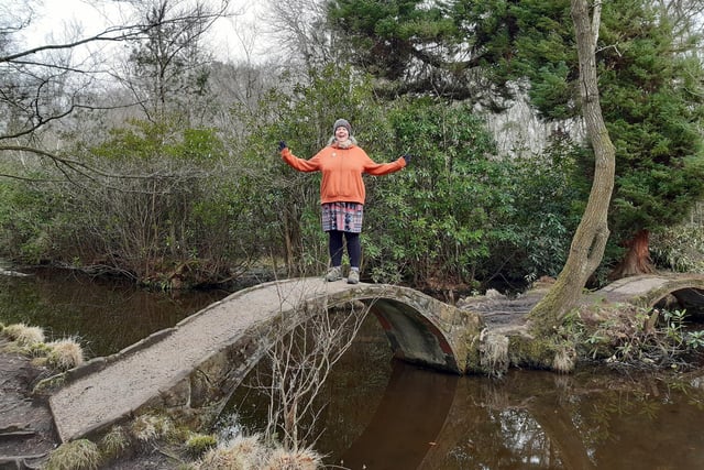Reporter Elaine Hammond crossing the fairy bridges in Sandgate Park, near Storrington
