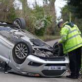 Photos show a rolled over car in Ashington this afternoon (Thursday, April 13)