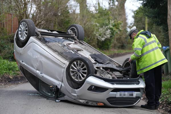 Photos show a rolled over car in Ashington this afternoon (Thursday, April 13)