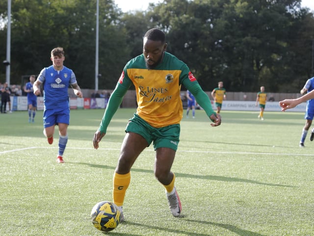 Action from Horsham's 2-0 home defeat to Bishop's Stortford in the Isthmian Premier on Saturday