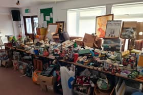 Fundraisers thank participants of jumble sale for a Peacehaven centre for the elderly. Photo: Amy Mercer