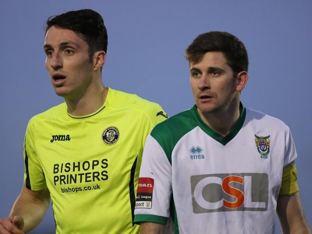 James Crane and ex-teammate Jason Prior in a Rocks-Havant game