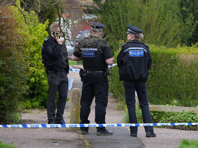 Photos show police cars, officers and a cordoned off area in Bewbush, Crawley, this afternoon (Saturday, April 15)
