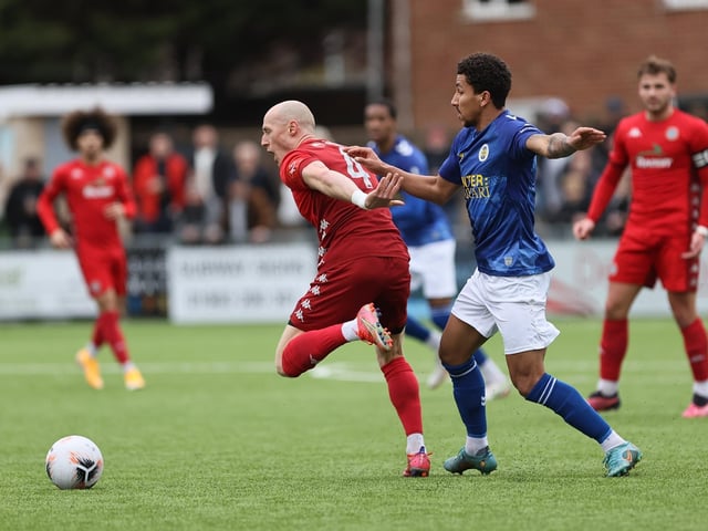Action from Worthing and St Albans' nine-goal thriller in the National League South at Woodside Road