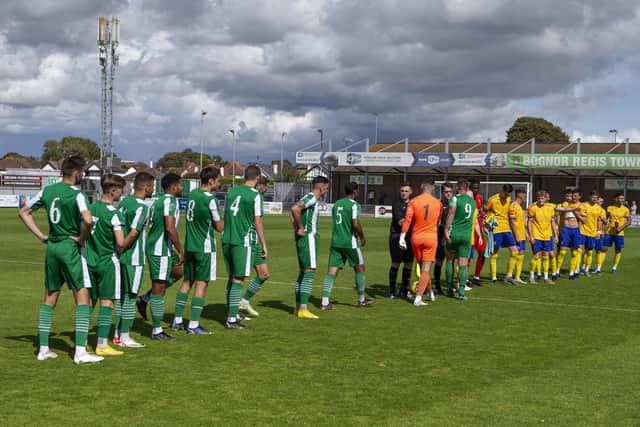 Chichester City line up as the home team at Bognor for the first time - with Lancing the visitors | Picture: Neil Holmes