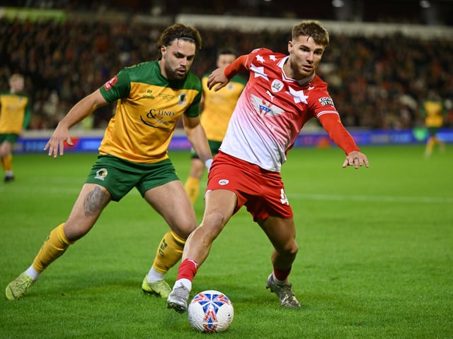 John McAtee of Barnsley  in action during the Emirates FA Cup First Round match between Barnsley and Horsham at Oakwell Stadium.