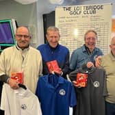 The Winning Team, from left to right: Mickey Hopkins; Dennis Green; Paul Manfield and Dennis Sutherland, receiving their prizes from Senior Secretary Wayne Funnell.