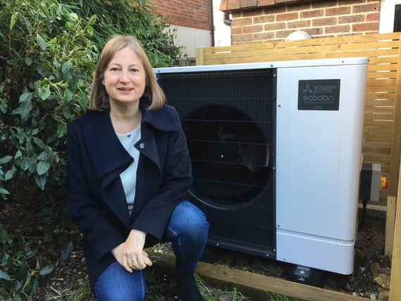 Photo caption: Lewes homeowner Diana Wilkins has switched her gas boiler for an air-source heat pump