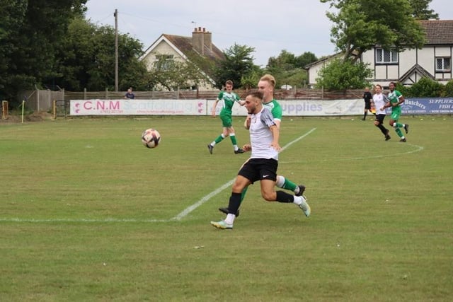 Action from Pagham FC v Petersfield Town FC, a pre-season friendly at Nyetimber Lane