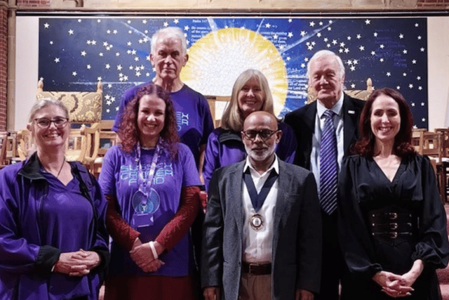 In the photo (from left front row) Jo Godden (SCF), Jules Greenfield (The event lead organiser from the SCF Central Sussex Volunteer Group),Councillor Bashar Abdul, (The Deputy Mayor of Haywards Heath Town Council and our guest VIP) and Karen O’Connor ( Choir&Ko leader) Back Row - Russell Taylor and Rod Wafer from Cuckfield Lindfield and Haywards Heath Rotary and Sarah MacDonald (SCF)