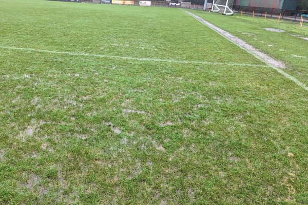Groundsman Simon Rudkins' picture of a rain-hit Hastings United pitch earlier this week - but the Us were away at Brightlingsea and their match survived