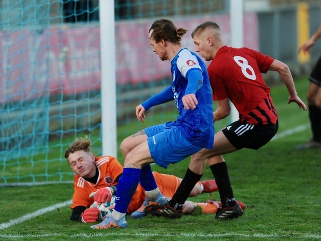 Action from Shoreham's win over AFC Varndeanians in the SCFL premier division