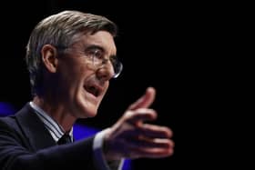 BIRMINGHAM, ENGLAND - OCTOBER 03: British Secretary of State for Business, Energy and Industrial Strategy Jacob Rees-Mogg delivers a speech on day two of the annual Conservative Party conference on October 3, 2022 in Birmingham, England. This year the Conservative Party Conference will be looking at "Getting Britain Moving" with more jobs and higher salaries. (Photo by Jeff J Mitchell/Getty Images)