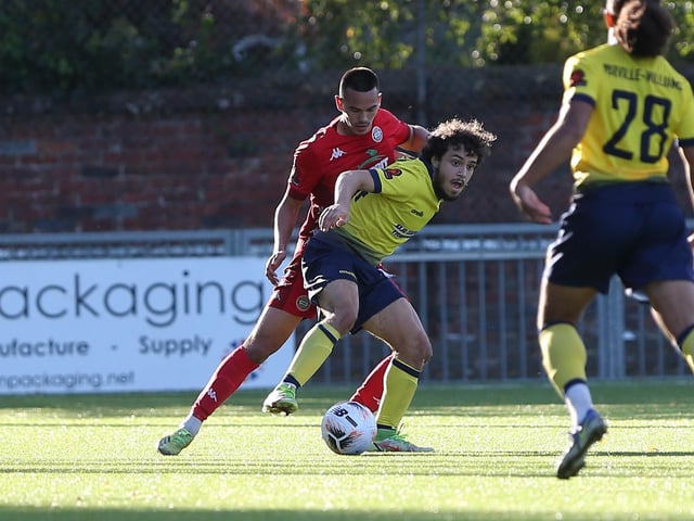 Action from Worthing's National League South clash at home to Farnborough at Woodside Road