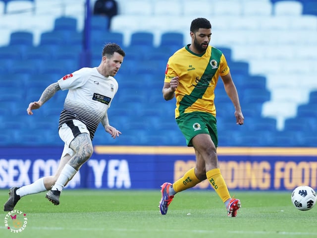 James Hammond’s majestic 95th minute free-kick clinched Horsham FC’s first league and Sussex Transport Senior Cup double in the club’s history.