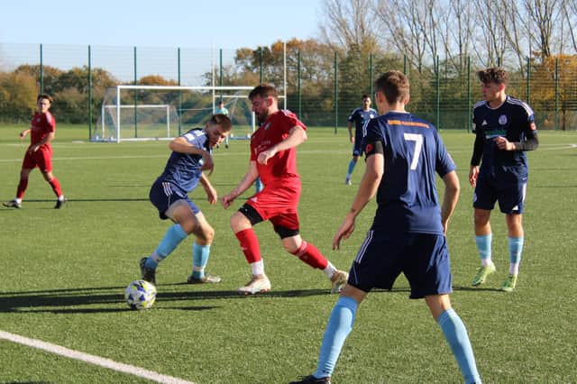 Action from Ringmer's 3-2 defeat to Oxted & District. Picture: Will Hugall