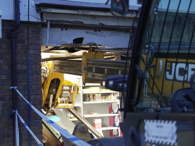 Response units came across a ‘crane attempting to steal an ATM from a supermarket’ in Barnham Road, with one man taken into police custody
