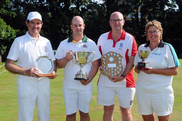2023 GC Open Singles Championship trophy winners (from left) Brooks, Fletcher,Nunns, Clark