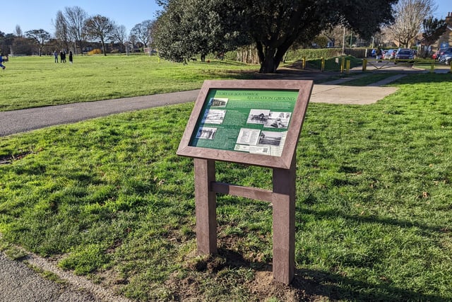 The new interpretation board telling the history of Southwick Recreation Ground