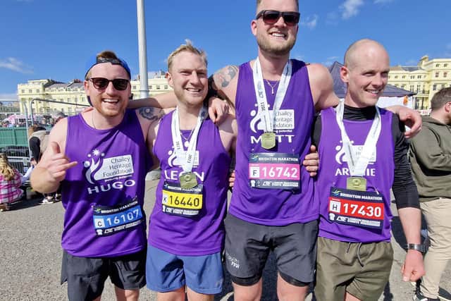 Matt Vince, 31, and three friends finished the Marathon in four hours 21 minutes, ensuring that he was able to raise a massive sum for Chailey Heritage Foundation.