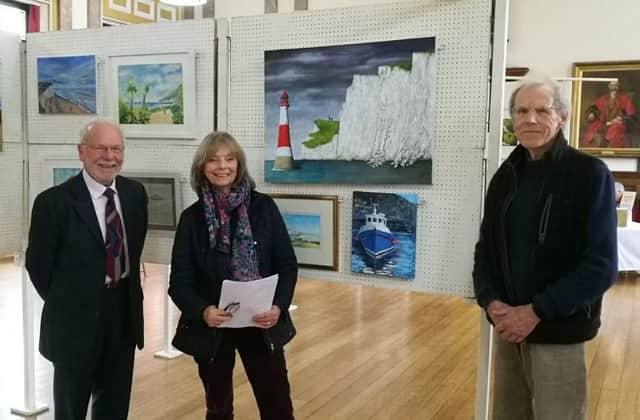 Judges (L-R): Peter Patterson (Newart Gallery, Eastbourne), Jenny West (Gallery North, Hailsham) and landscape artist Christopher Osborne.