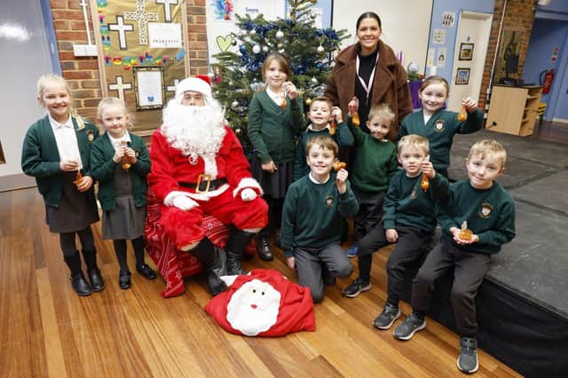 Pupils at Yapton CofE Primary School with Santa