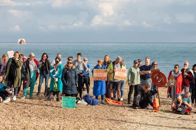 Some of the hundreds who came to Southsea Beach to protest against Southern Water in October 2021. Picture by Mike Cooter