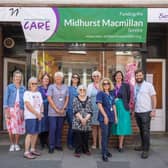 Midhurst Macmillan nurses, paramedic and consultant pictured with shop volunteers outside 4 West Street