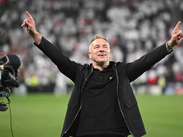 Crawley Town manager Scott Lindsey arms raised in celebration during the EFL Sky Bet League 2 play-off second leg match between Milton Keynes Dons and Crawley Town at stadium:mk, Milton Keynes, England on 11 May 2024. Picture: Dennis Goodwin/ProSportsImages
