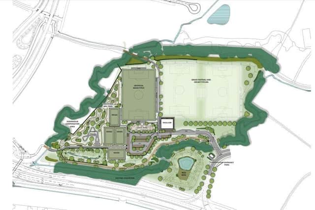 A plan of the community sports hub to be built in north Horsham as part of the new Mowbray development