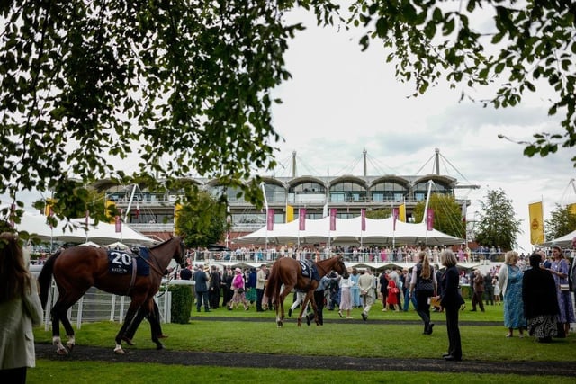 CHICHESTER, ENGLAND - AUGUST 03: Runners enter the parade r at Goodwood Racecourse on August 03, 2023 in Chichester, England. (Photo by Alan Crowhurst/Getty Images):More images from Ladies' Day, 2023, at Glorious Goodwood