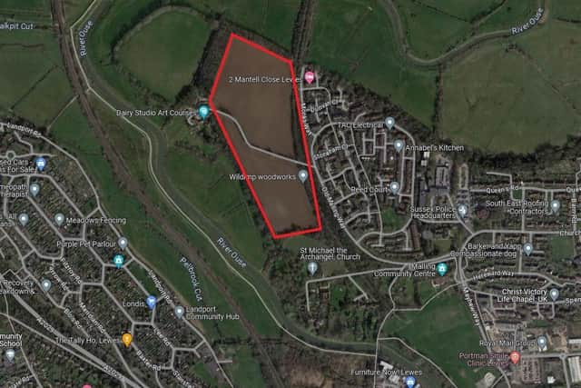 A rough guide to the site is on the northern side of Lewes town between the Malling Housing Estate and the Malling Farmhouse. Photo: Google Maps