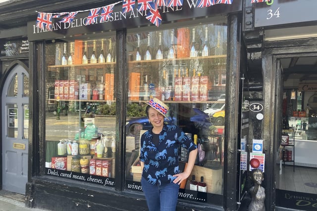 Rossella Raciti from Carmela Deli in the Carfax gets into the party spirit. The shop will be open all over the Bank Holiday weekend