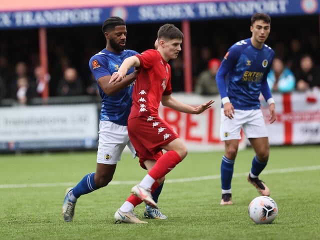 Action from Worthing and St Albans' nine-goal thriller in the National League South at Woodside Road